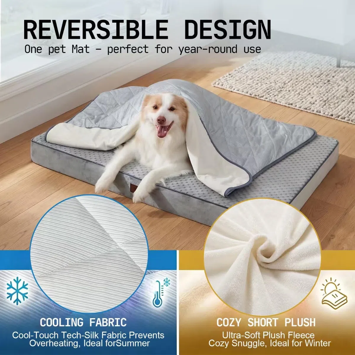 Manta Enfriadora de Doble Cara para Perros: Fresca con Q-MAX>0.4 por un Lado y Suave por el Otro. Alfombra Refrescante Impermeable y Lavable para Sofá, 60x47 cm, Ideal para Mascotas Pequeñas.