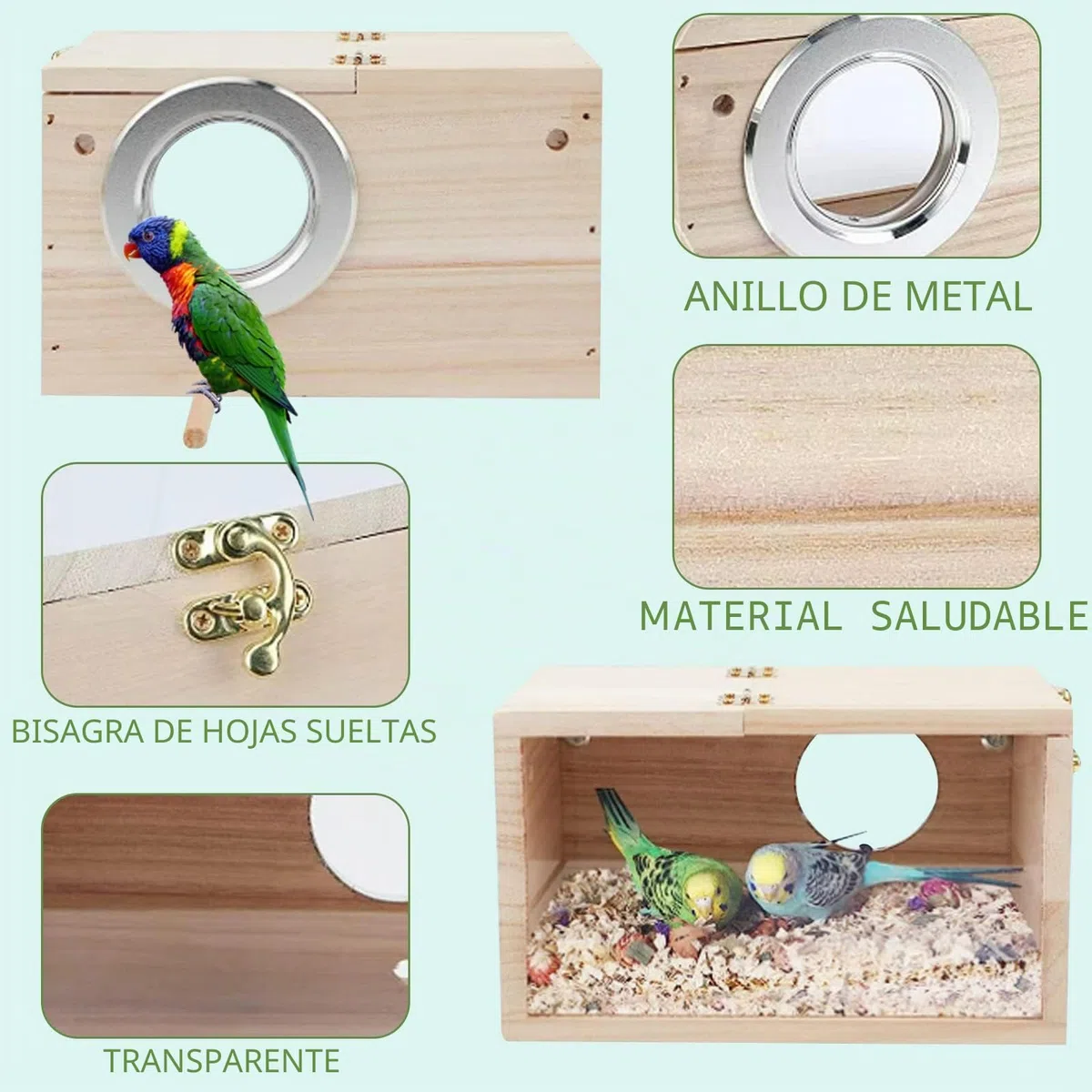 Caja De Cría De Pájaros, Diseño TransparenteCaja de Nido de Pájaros de Madera, Nido cría para Aves Natural, Ventana de Visión Clara de Loro, para Agapornis, Loros de Cacatúas, 19,5 x 12 x 12 cm