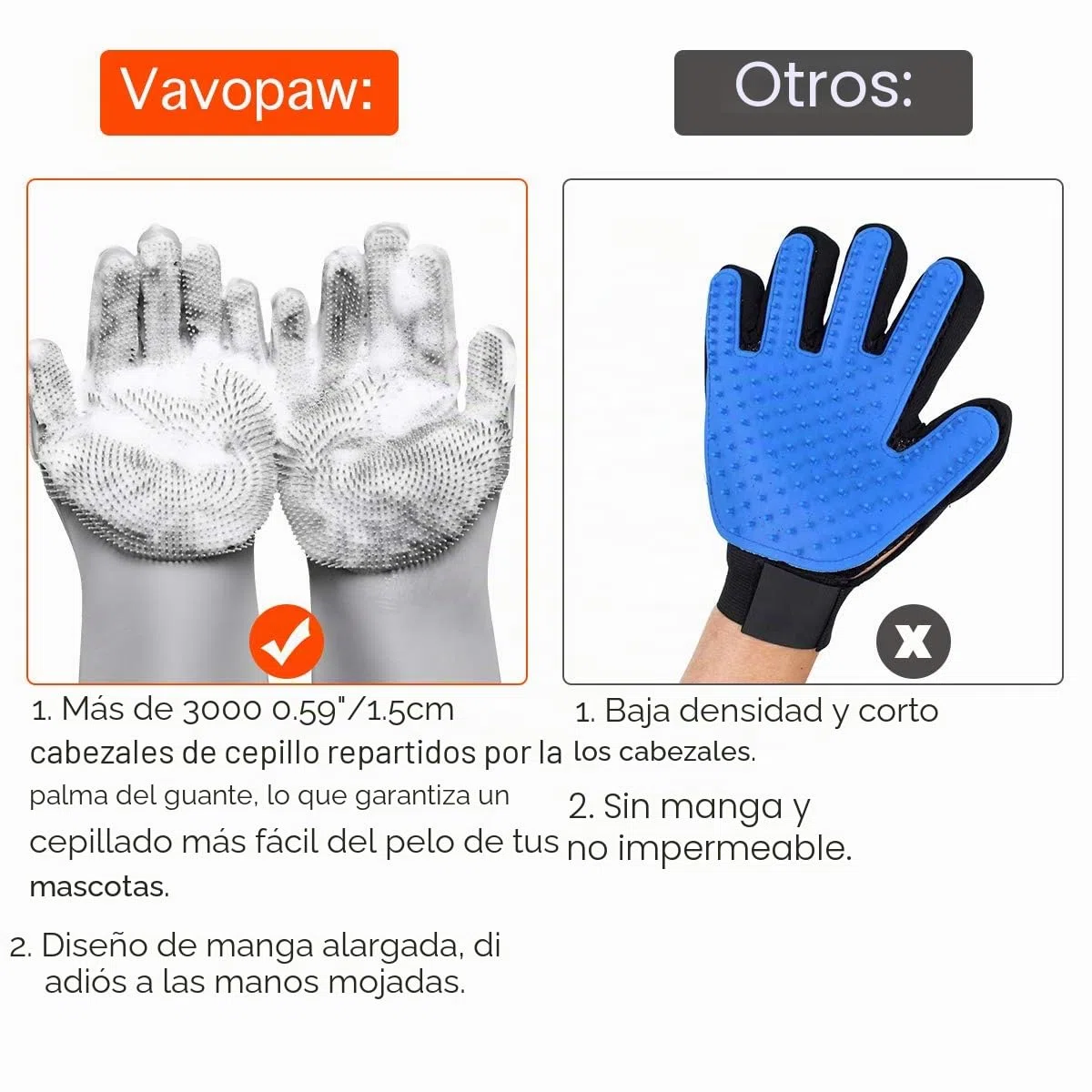 VavoPaw - Guantes de aseo para mascotas suaves y mágicos, guantes de baño para perros y gatos, con piel larga y corta, guantes de champú para baño, color gris