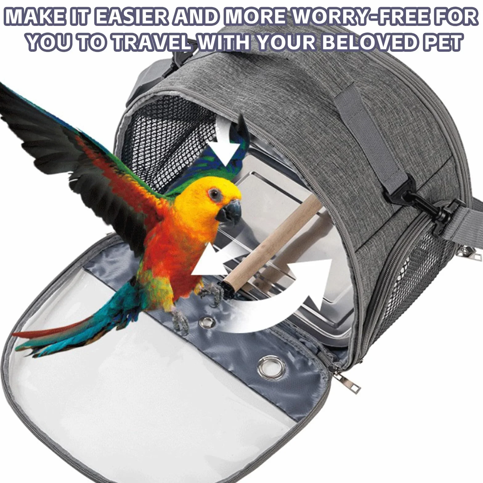 Bolsa de transporte para pájaros con bandeja de acero inoxidable y barra de pie, jaula de pájaros, caja de transporte para pájaros, bolsa de viaje para periquitos/pequeños animales, caja de transporte