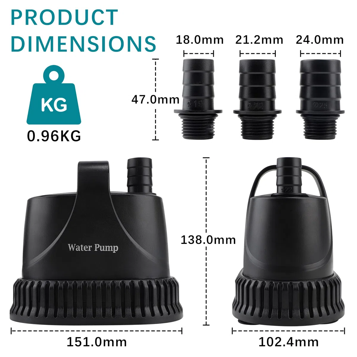 EXLECO Bomba Aguas Sucias Bomba Sumergible 800L/H 15W 220V Achique Agua Pequeña Fuente Exterior Presion de Agua para Piscina Estanque Jardin con 2M Cable 1 Manguera 2 Boquillas