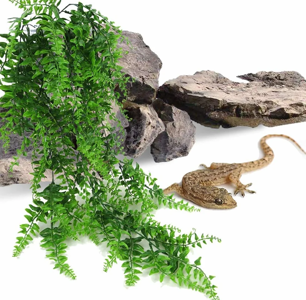 PINVNBY Plantas colgantes artificiales para tanque de reptiles, decoración de hábitat, terrario trepador, planta con ventosa para dragones barbudos, lagartos, gecos, serpientes, mascotas, cangrejo