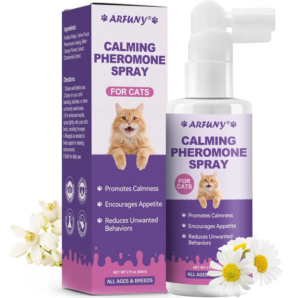 Spray calmante para gatos, ayuda a resolver problemas de comportamiento, estrés, ansiedad, para el hogar, viajes, aseo, con feromonas para gatos e ingredientes naturales