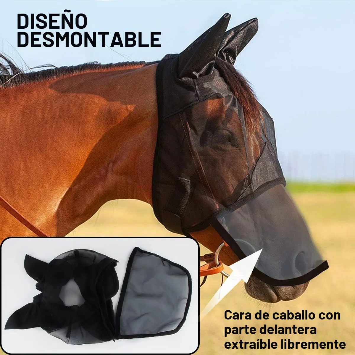 Mascara Antimoscas Caballo Hillylolly Mascara Mosca Caballo, Antimoscas Caballos, Respirable Mascara Caballo Moscas con Protección UV Protección con Orejas y Nariz-L-Full