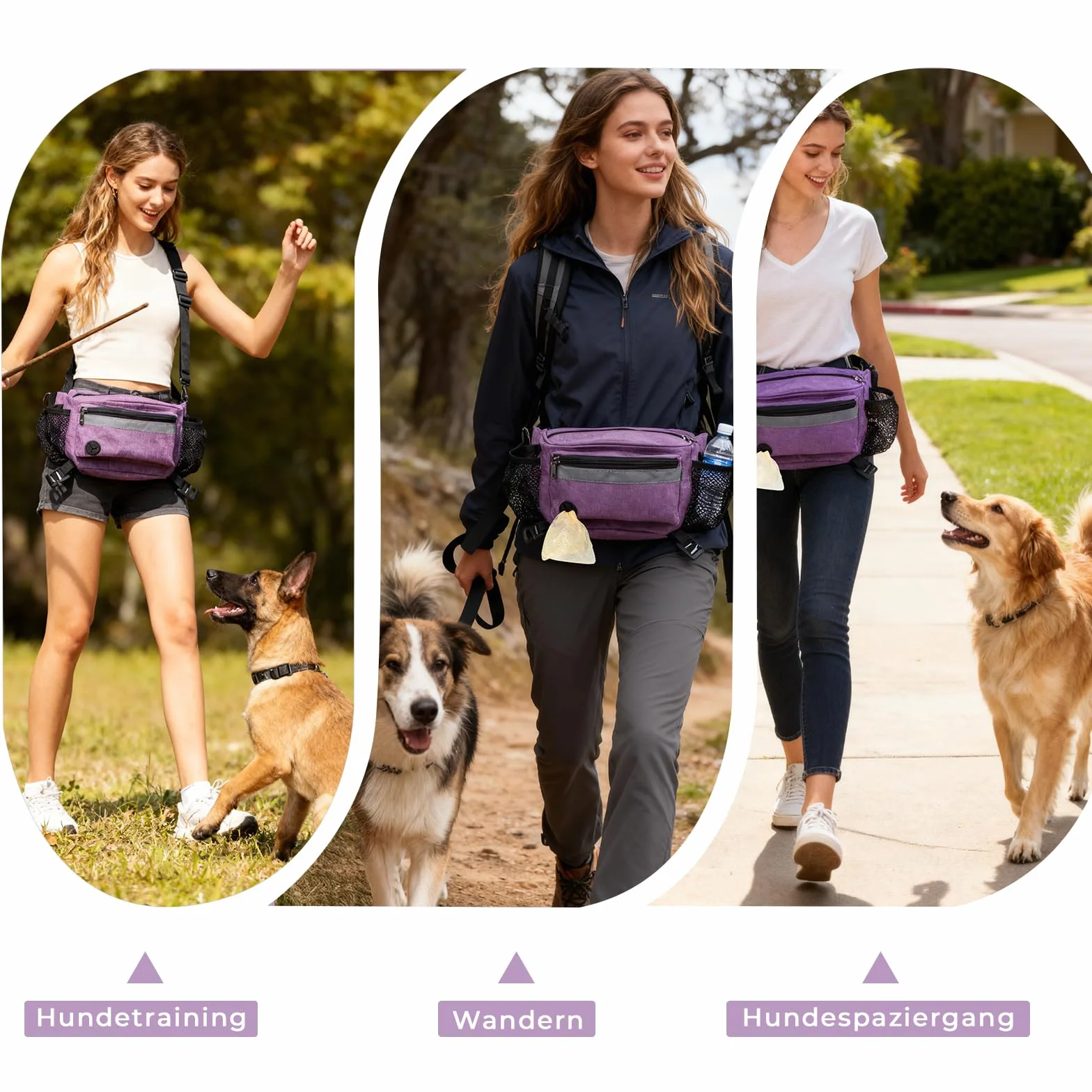 FIVAVA Bolsa para golosinas para Perros, Bolsa Multiusos para Perros, riñonera para Accesorios para Perros, dispensador de Bolsas de excrementos y Bolsa Robusta para Entrenamiento de Perros (Morado)
