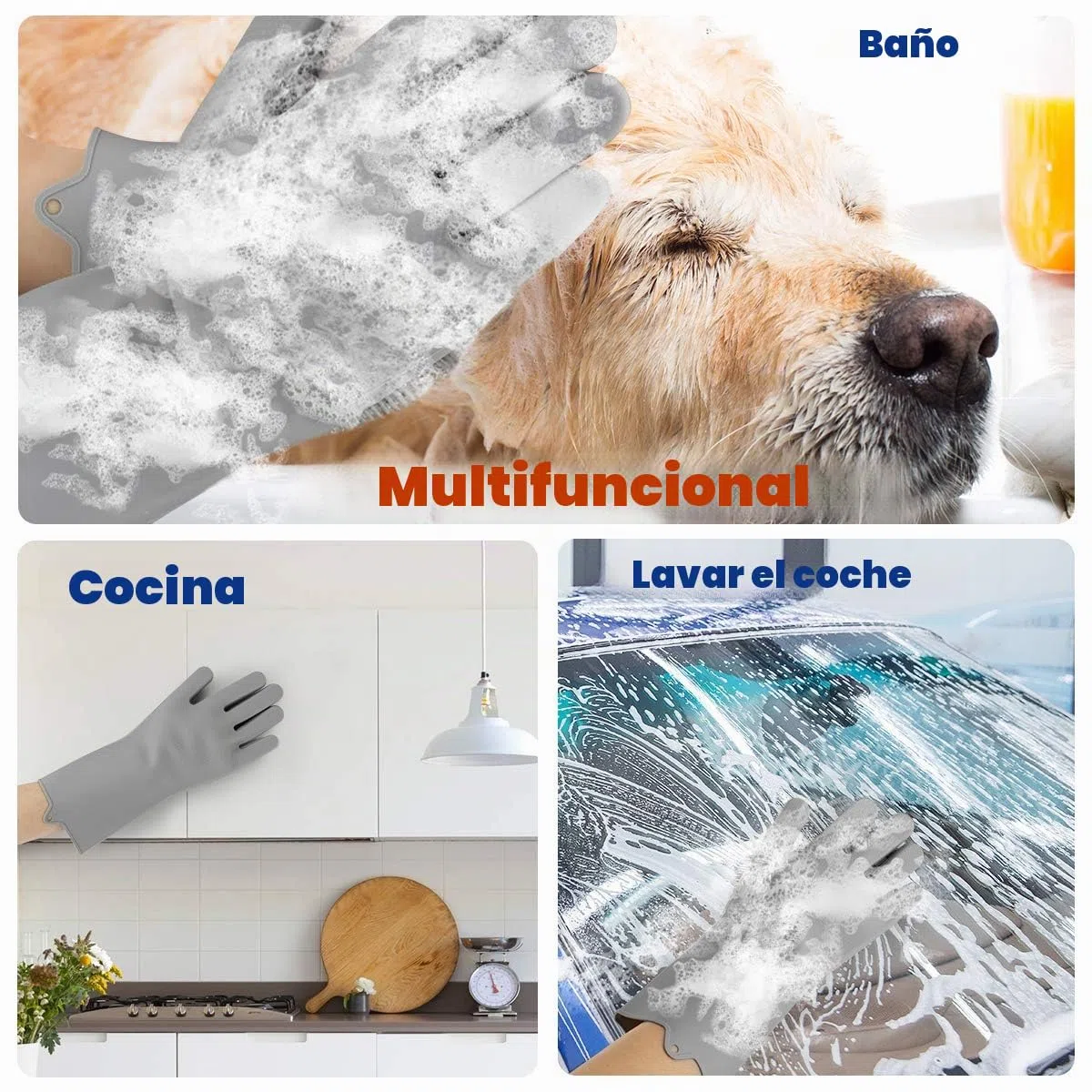 VavoPaw - Guantes de aseo para mascotas suaves y mágicos, guantes de baño para perros y gatos, con piel larga y corta, guantes de champú para baño, color gris