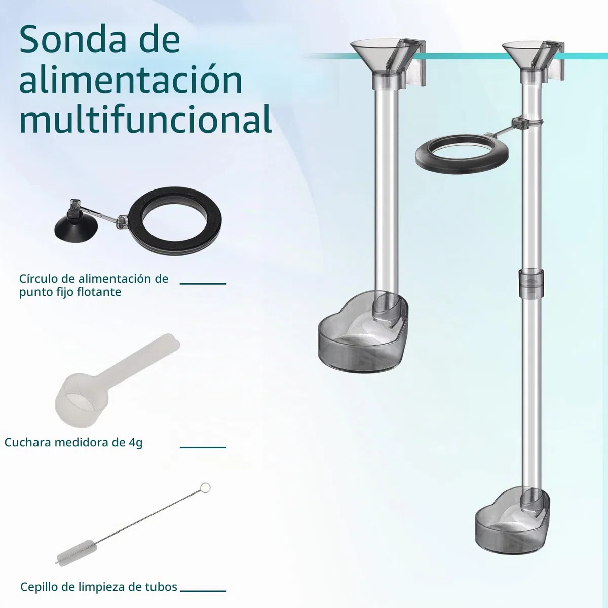 Juego de Platos de alimentación de camarones, Kit de Tubo de alimentación de Peces de Acuario Ajustable, Tubo de alimentación Transparente y Duradero con Anillo de alimentación, Cepillo de Limpieza