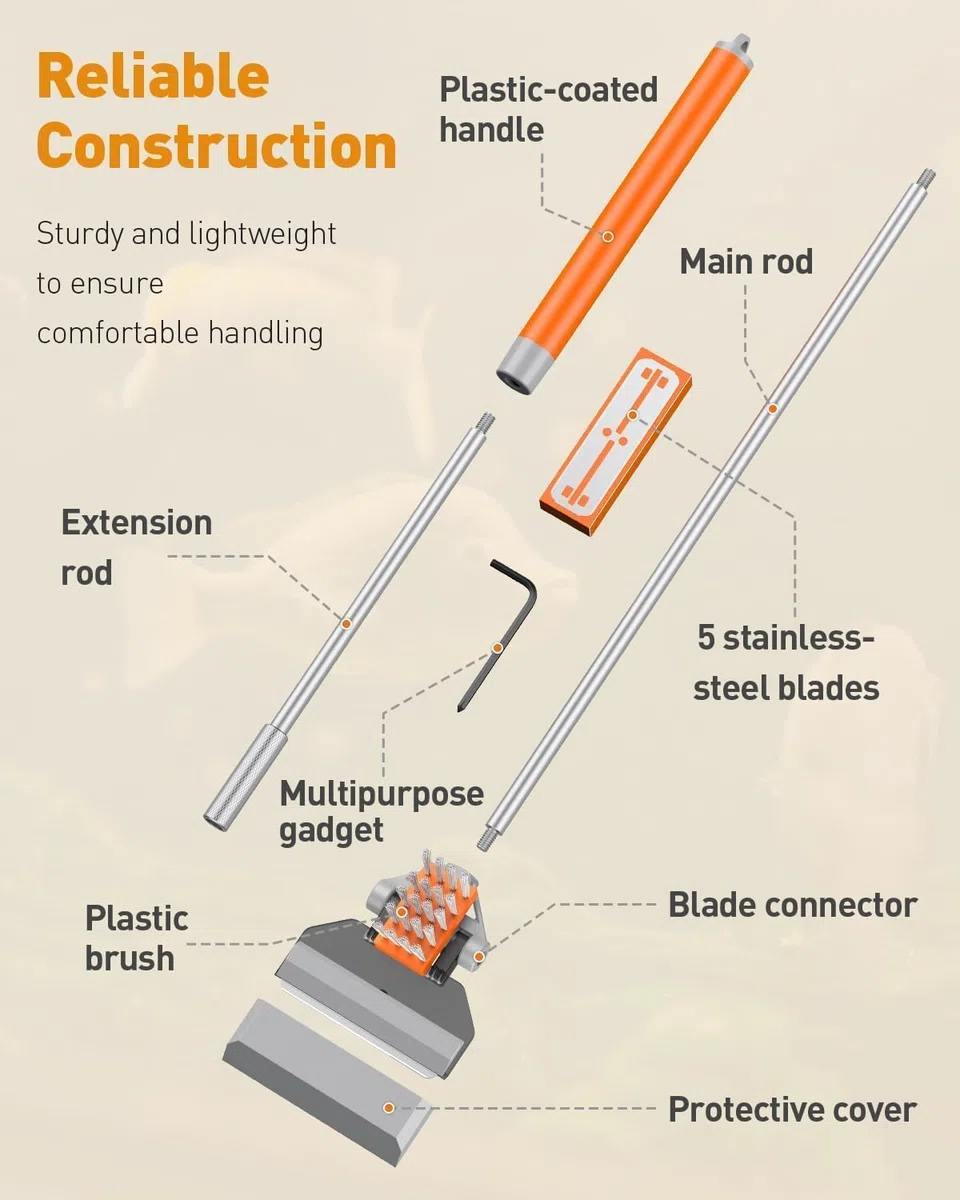 Pawfly Raspador de Algas 2 en 1 para Acuarios de Vidrio 65 cm Limpiador con Cepillo y 5 Cuchillas de Acero Inoxidable Herramienta de Limpieza para Acuarios Plantados y Arrecifes