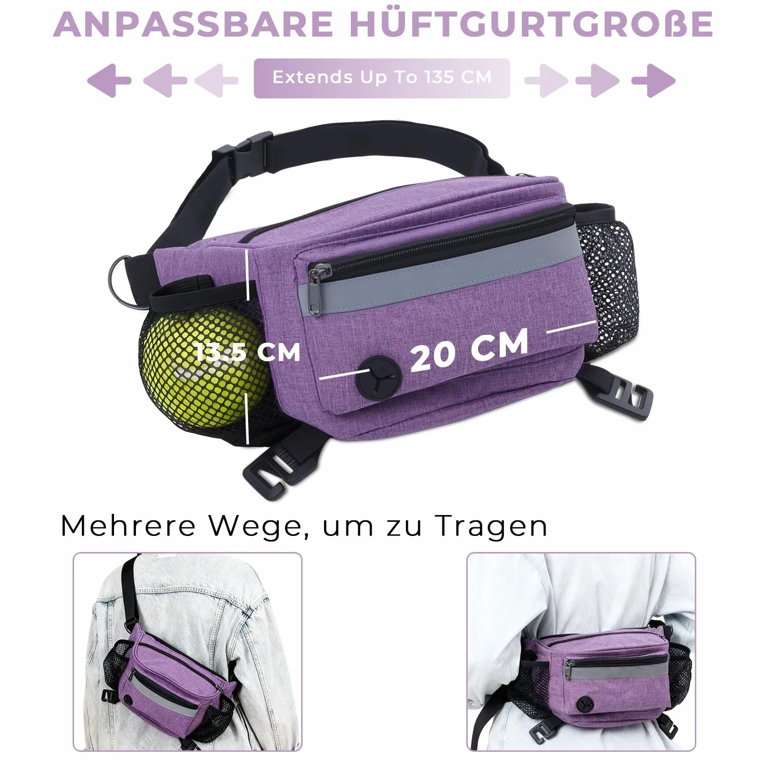 FIVAVA Bolsa para golosinas para Perros, Bolsa Multiusos para Perros, riñonera para Accesorios para Perros, dispensador de Bolsas de excrementos y Bolsa Robusta para Entrenamiento de Perros (Morado)