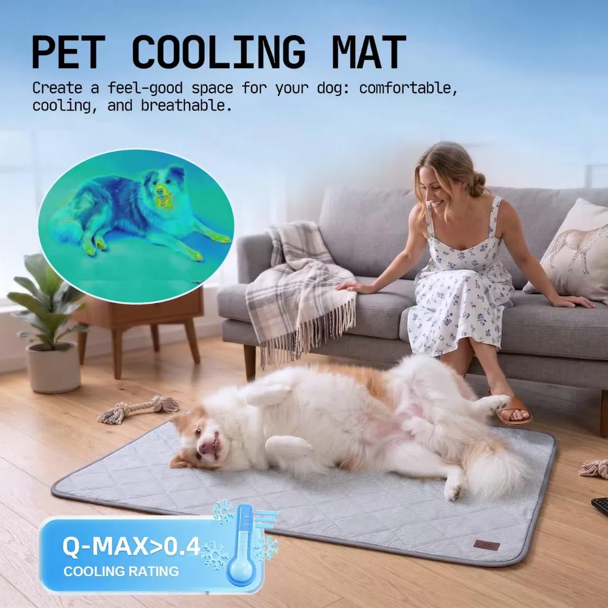 Manta Enfriadora de Doble Cara para Perros: Fresca con Q-MAX>0.4 por un Lado y Suave por el Otro. Alfombra Refrescante Impermeable y Lavable para Sofá, 60x47 cm, Ideal para Mascotas Pequeñas.