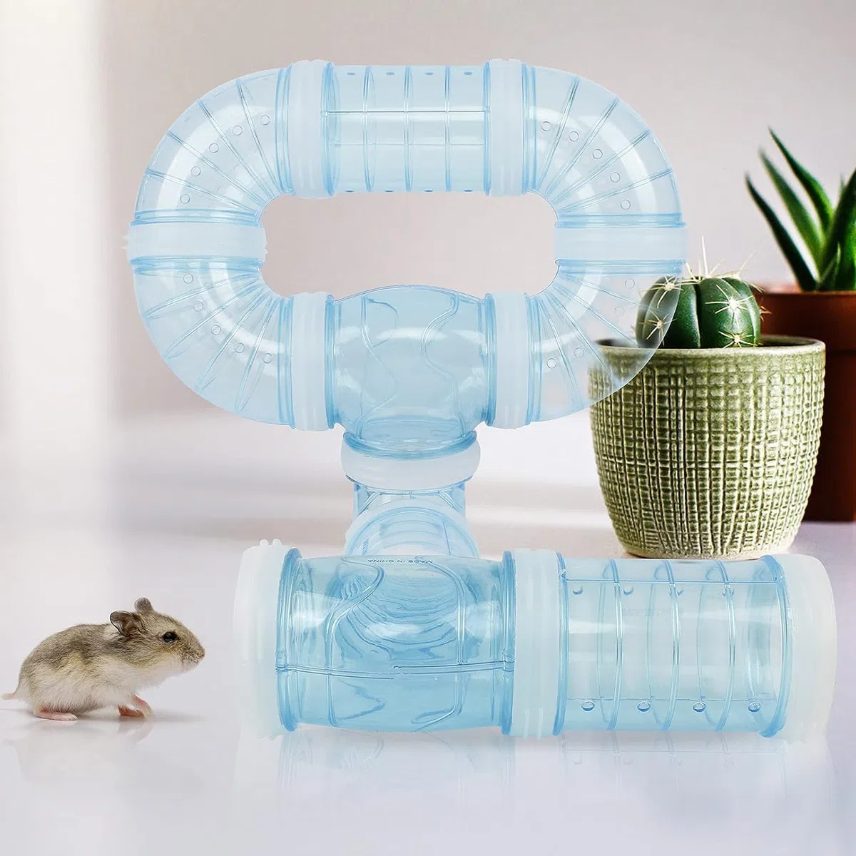 4 túneles para hámsters y conejos – Tubo para animales domésticos de juego pequeño tubo de hámster juguetes al aire libre transparente azul