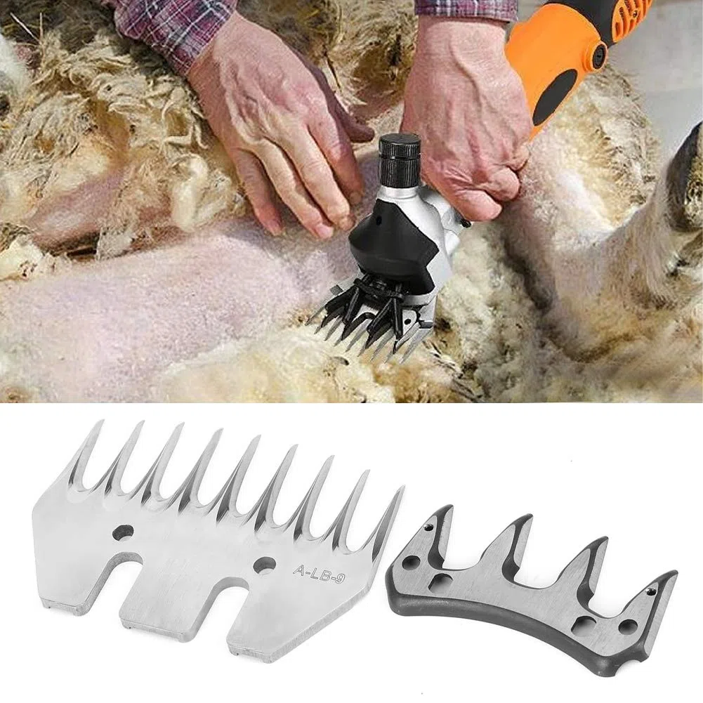 Cuchillas para tijeras para ovejas, cuchillas profesionales universales de acero inoxidable para cortadora de 9/13 dientes, cuchillas rectas / curvas, cuchillas de repuesto(Hoja recta de 9 dientes)