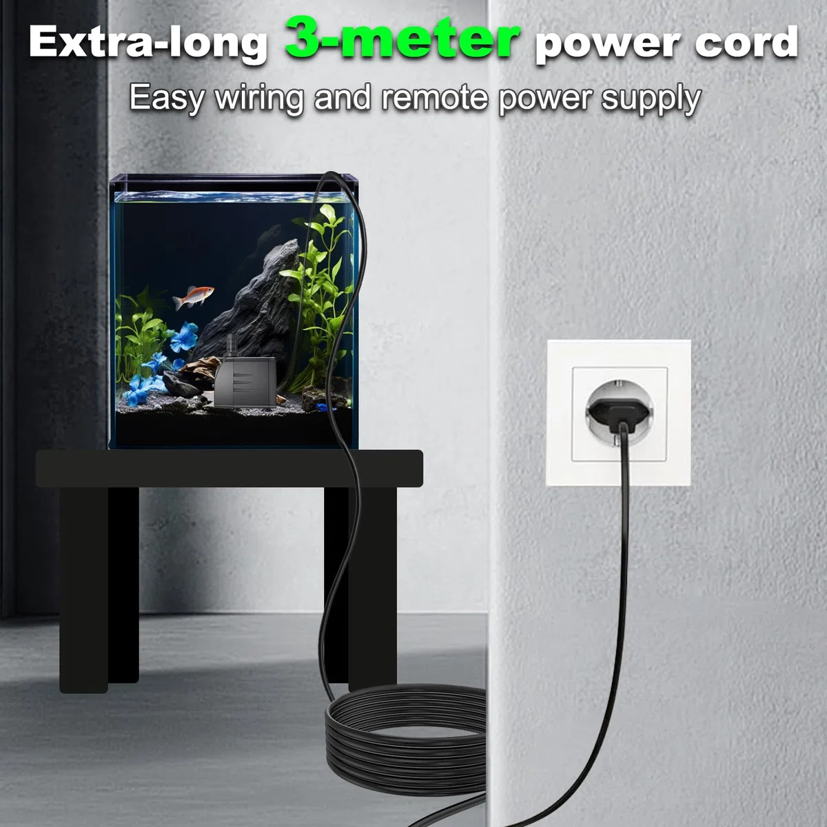 Bomba de Agua Sumergible 10W 600L/H, Cable Súper Largo de 3m, Protección contra Sobrecalentamiento, Ultra Silenciosa para Acuarios, Estanques, Pecera, Jardín, Hidroponía y Fuentes (Negro)