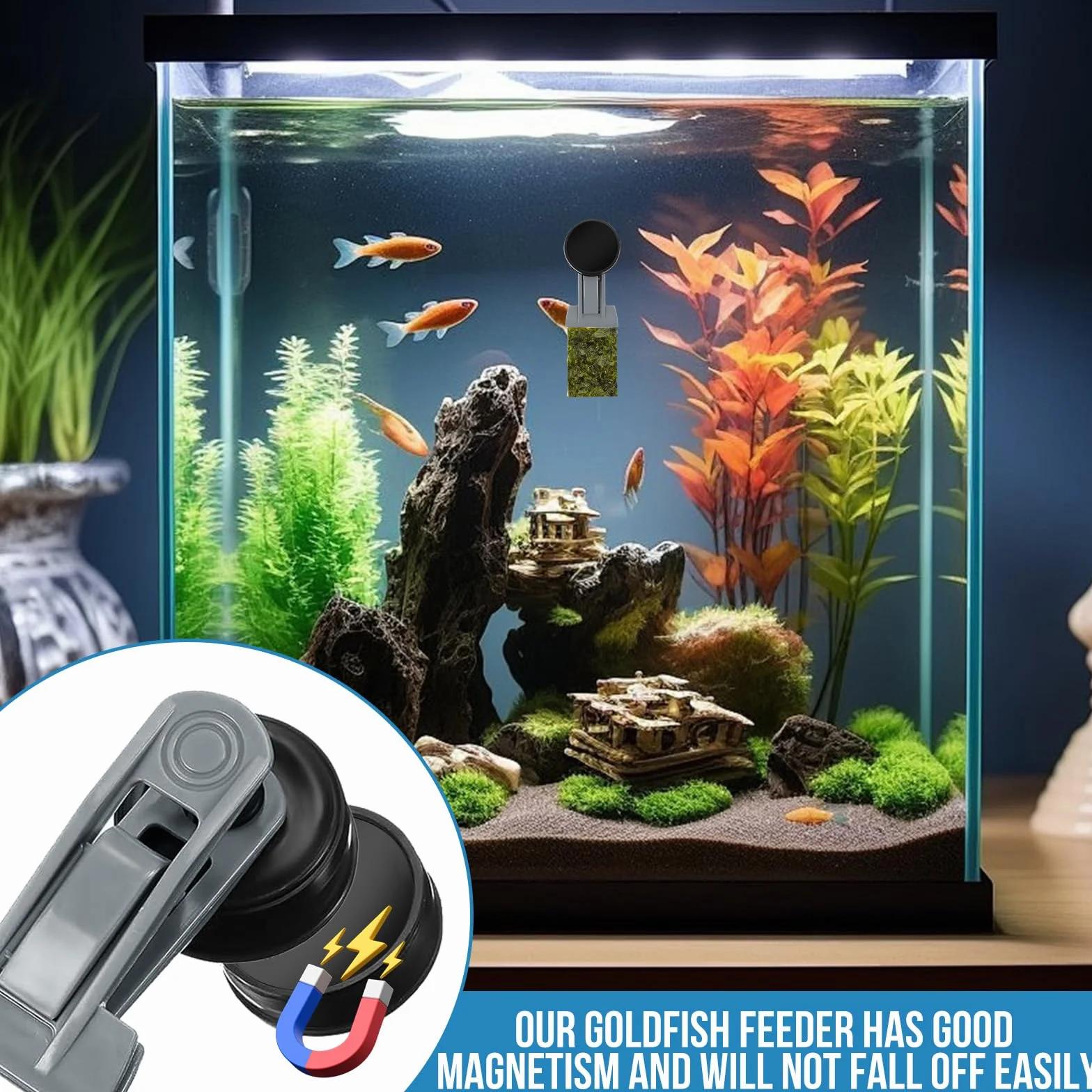 Comedero para Peces de Colores, Accesorios para acuarios de Agua Salada, imán para Algas, Clip magnético para Acuario, Anillo de alimentación para peceras, Apto para Mascotas acuáticas