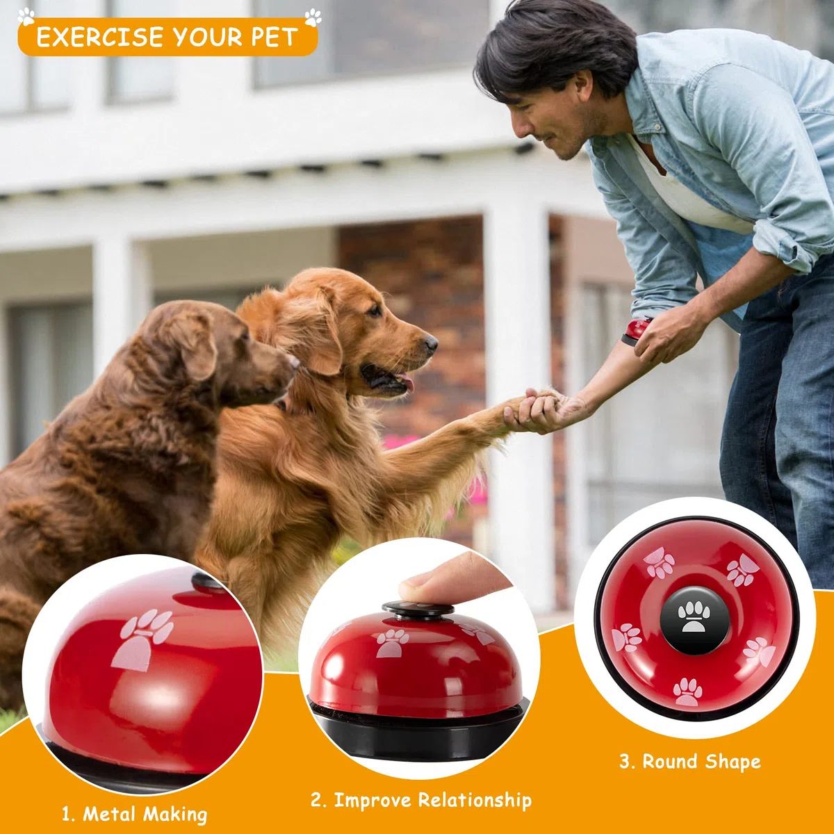 Campanas de Entrenamiento para Mascotas Set de 2 Timbre para Perros con Botones Grandes para el Entrenamiento para IR al Baño y la Comunicación con Perros y Gatos (Rojo + Blanco)