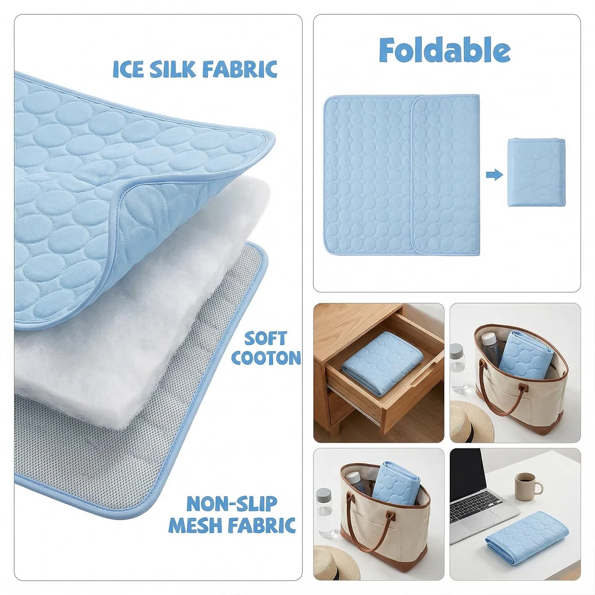 Qoosea Alfombrilla Refrescante para Perro y Gato, Esterilla Refrescante Seda de Hielo para Mascotas No Tóxicas Pet Cooling Mat, Alfombra de Autorefrigerante Manta Enfriamiento de Dormir(55 * 70CM)