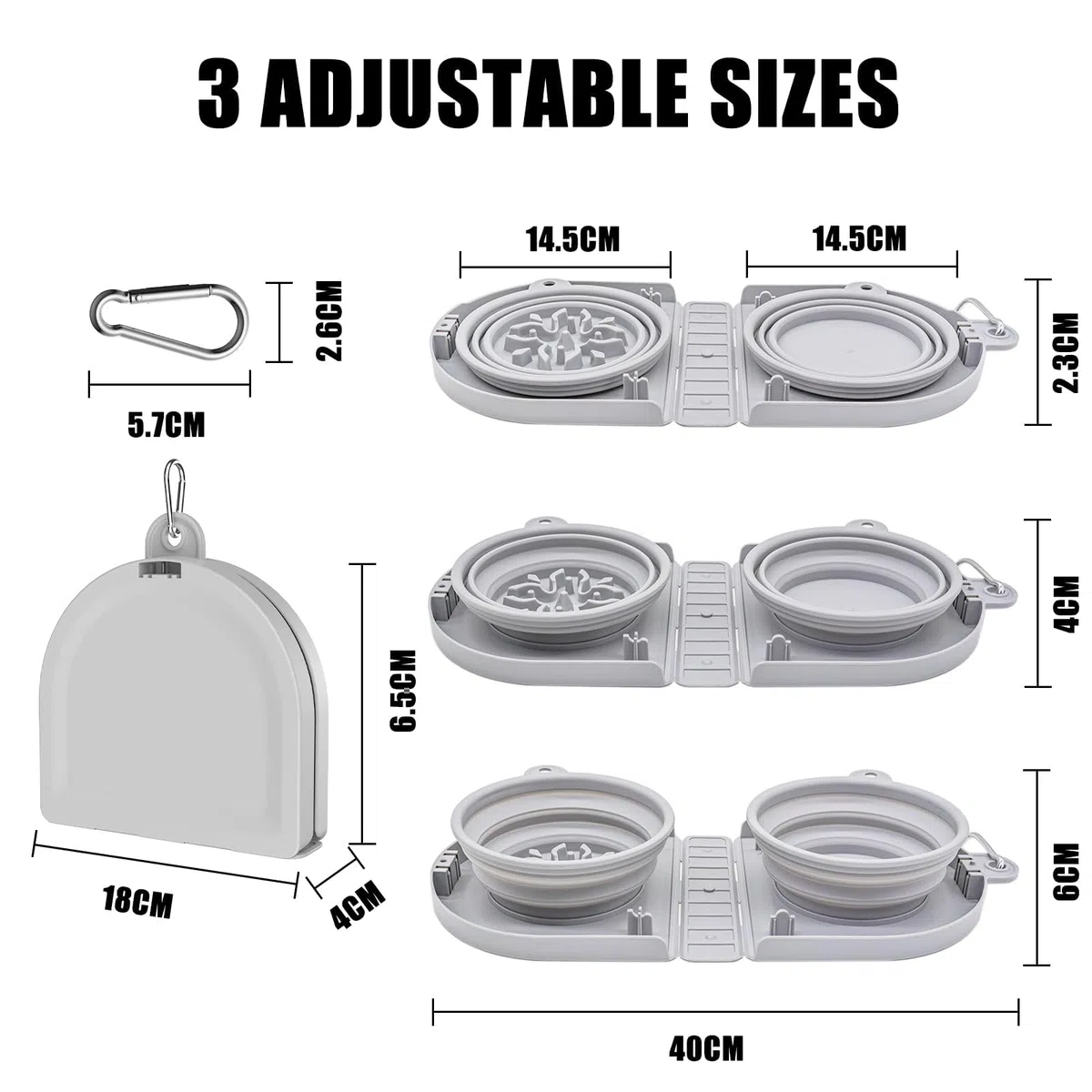 Comedero Plegable para Perros Cuencos para Perros Bol Portátil de Viaje con Mosquetón Apto para Uso en Interiores y Exteriores (Dos Cuencos, Gris)