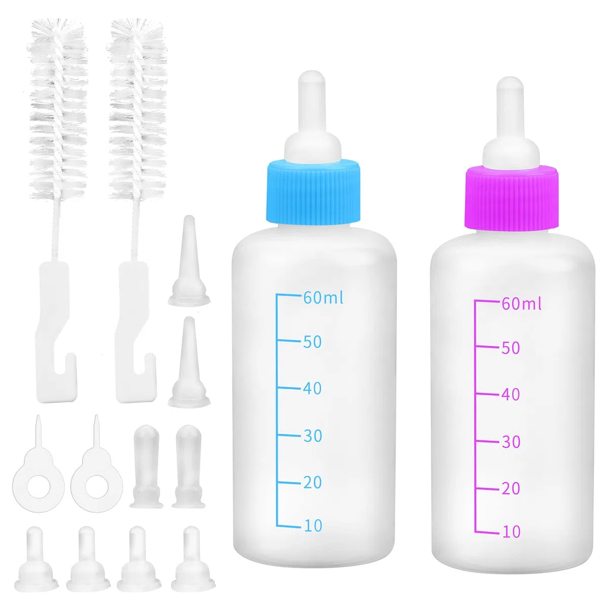 Kit de Biberón de Mascotas, Biberón Líquido para Gatos de Exprimir Kit de Tubos de Aguja y Mini Pezones de Repuesto para Gatito Perrito Herramienta de Alimentación para Mascotas Pequeñas - 60ml