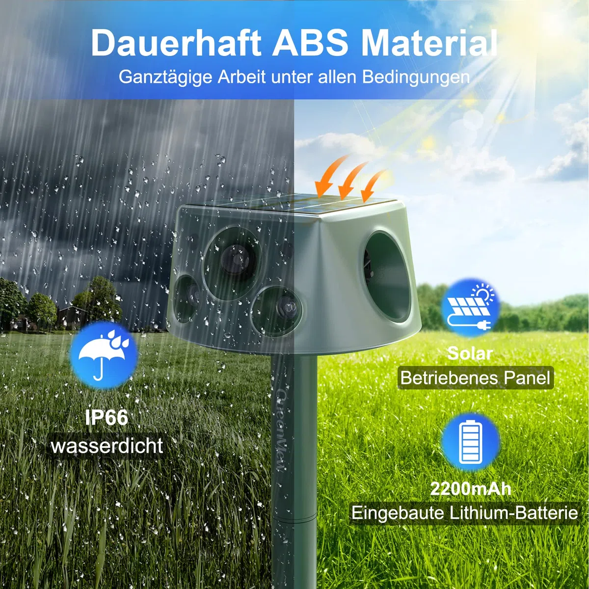 Repelente para Gatos, Ahuyentadores de Gatos Exterior Multifuncionales, Repelente Gatos Jardin Exterior, Solar Ultrasonido Repelente para Gatos con Sensores Infrarrojos y Flash LED y Sonidos de Alarma