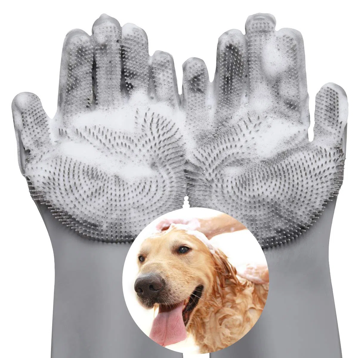 VavoPaw - Guantes de aseo para mascotas suaves y mágicos, guantes de baño para perros y gatos, con piel larga y corta, guantes de champú para baño, color gris