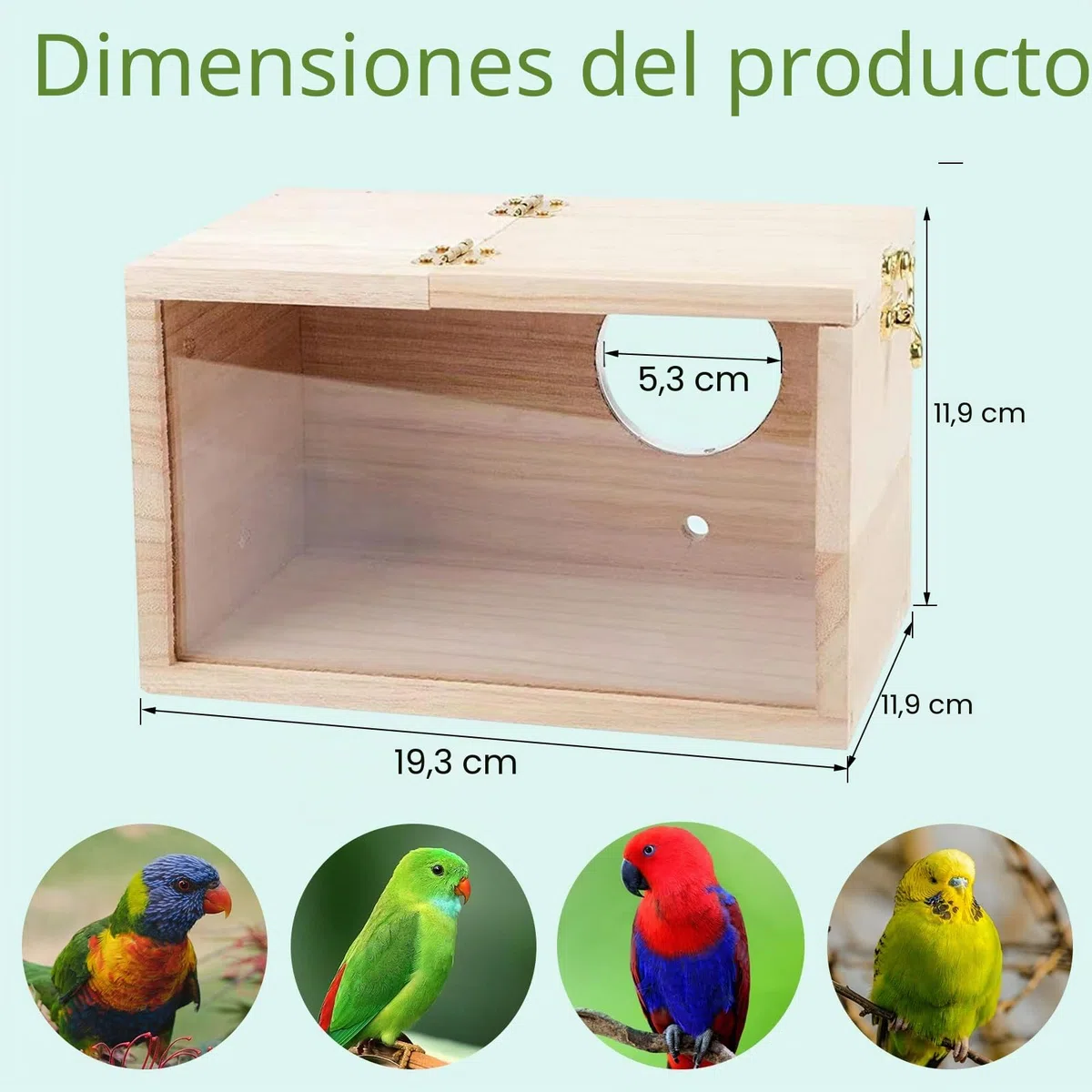Caja De Cría De Pájaros, Diseño TransparenteCaja de Nido de Pájaros de Madera, Nido cría para Aves Natural, Ventana de Visión Clara de Loro, para Agapornis, Loros de Cacatúas, 19,5 x 12 x 12 cm