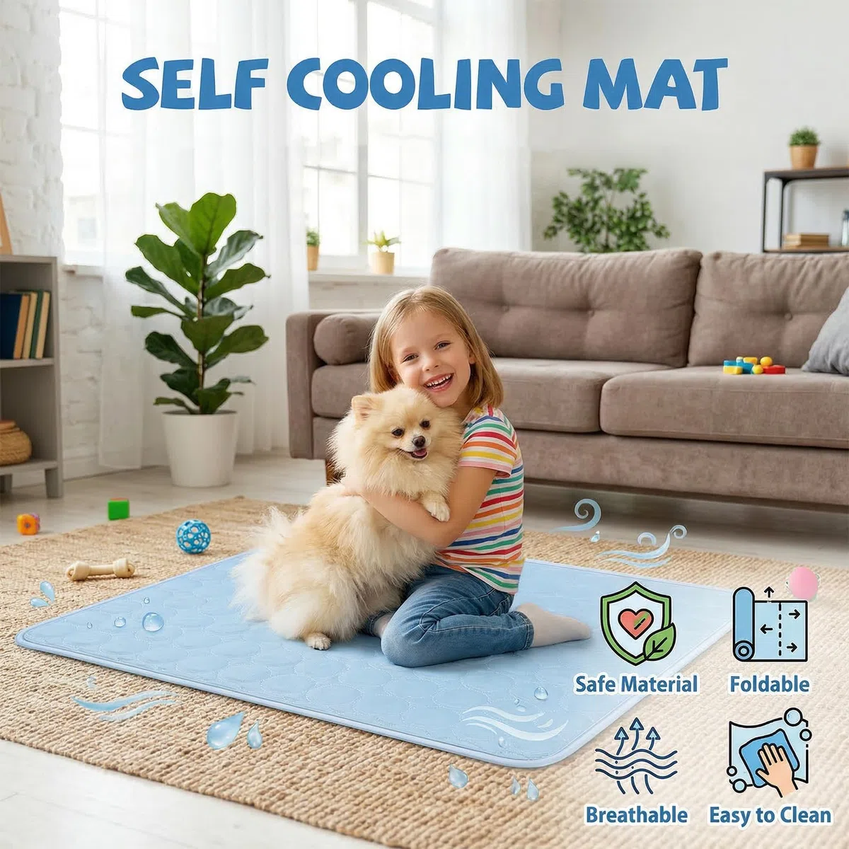 Qoosea Alfombrilla Refrescante para Perro y Gato, Esterilla Refrescante Seda de Hielo para Mascotas No Tóxicas Pet Cooling Mat, Alfombra de Autorefrigerante Manta Enfriamiento de Dormir(55 * 70CM)