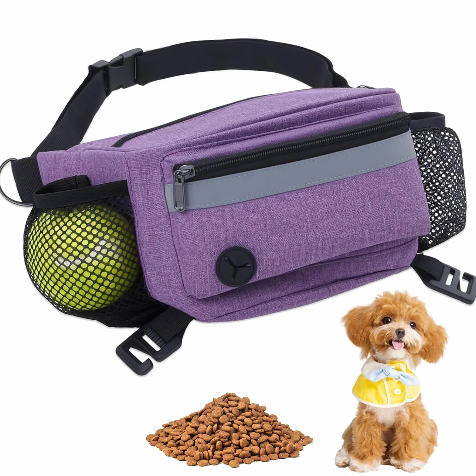 FIVAVA Bolsa para golosinas para Perros, Bolsa Multiusos para Perros, riñonera para Accesorios para Perros, dispensador de Bolsas de excrementos y Bolsa Robusta para Entrenamiento de Perros (Morado)