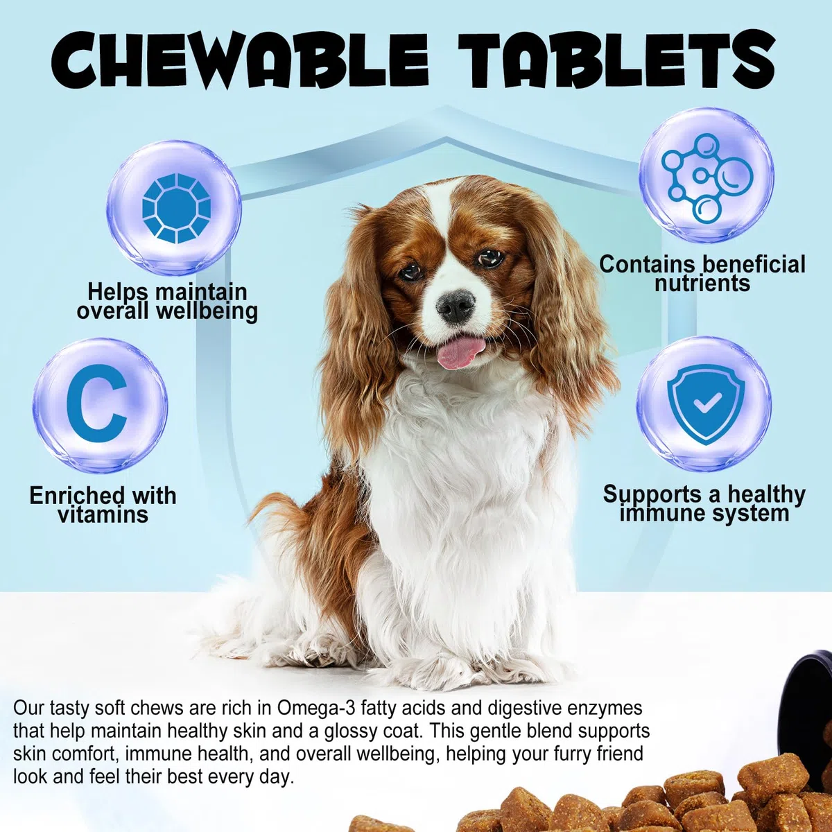 Bieyoc Masticables para Alivio de Alergias en Perros - 150 Golosinas | Detiene la Picazón, Enrojecimiento y Rascado | Soporte para la Piel y el Sistema Inmunológico | Sabor a Pato Pekinés
