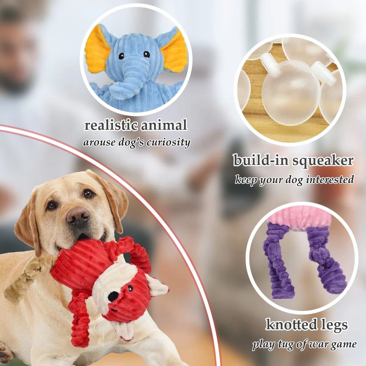 LECHONG Paquete de 5 Juguetes chirriantes para Perros, Juguetes de Peluche para Perros de Todas Las Razas, Peluche Suave para Perros Grandes, medianos y pequeños